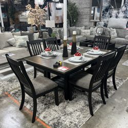 7 Pcs Black Dining Set