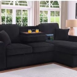 New Black Sofa Bed! FREE DELIVERY 🚚 USB, Cupholders, Dark Gray Is Available as well