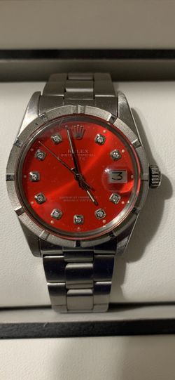 Authentic ROLEX Stainless Steel Date Model . Red Diamond Dial . Private Seller . Firm Price 