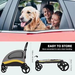 XL Extra Large Dog Stroller, All-Terrain 4 Wheel for 2 Medium Dogs, One-Click Foldable, Adjustable Handles, Dual Entry Safety Dog Stroller, Capacity 8