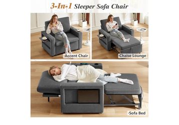 42.5" Sleeper Chair Bed, 3-in-1 Convertible Reclining Sofa Chair with Pull Out Couch Bed, Adjustable Backrest, Side Pockets, Cup Holder, USB Ports & W