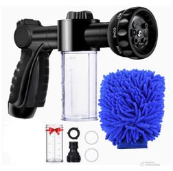 Car Wash Accessories Garden Hose Nozzle, High Pressure Foam Sprayer Gun 8 Way Spray Pattern New