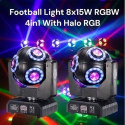2pcs LED Moving Head Football Light 8x15W RGBW 4in1 With Halo RGB 360 ° Infinite Rotation Beam Strobe 