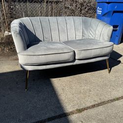 Modern Gray Velvet Loveseat Sofa