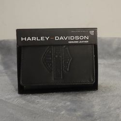 Harley-Davidson Embossed Genuine Leather Tri-Fold Wallet Color: black