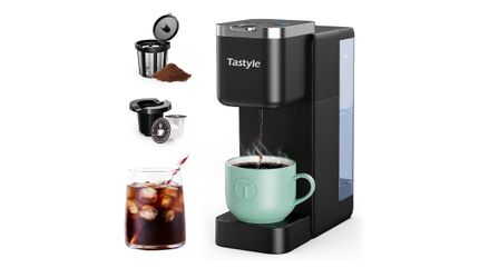 New Tastyle Single Serve Coffee Maker, Iced and Hot Coffee Machine for K Cup & Grounds, Compact Design, 40oz Removable Water Reservoir, 6 to 24 Oz Br