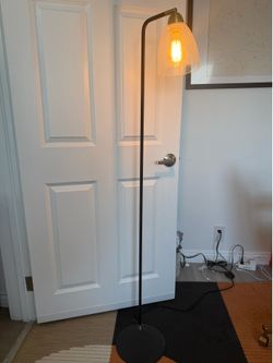 Modern Floor Lamp – Black Metal & Brass Accent with Bubble Glass Shade - Industrial Design