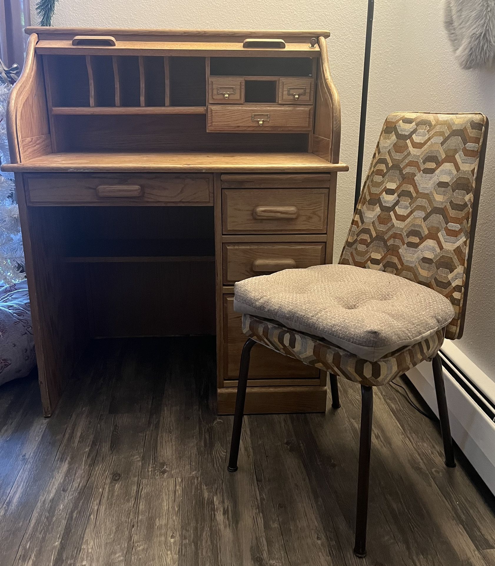 Vintage Solid Oak Roll Top Desk