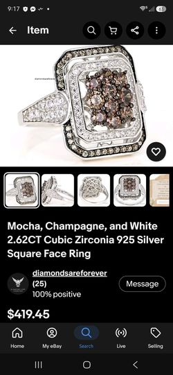 Size 9 chocolate, champagne, and white cubic zirconia 925 sterling silver ring