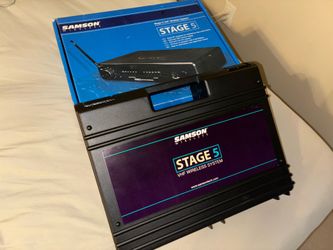 Samson Stage 5 SR5 VHF Wireless Receiver System with (2) New Lavalier Clip-On Lapel Microphones