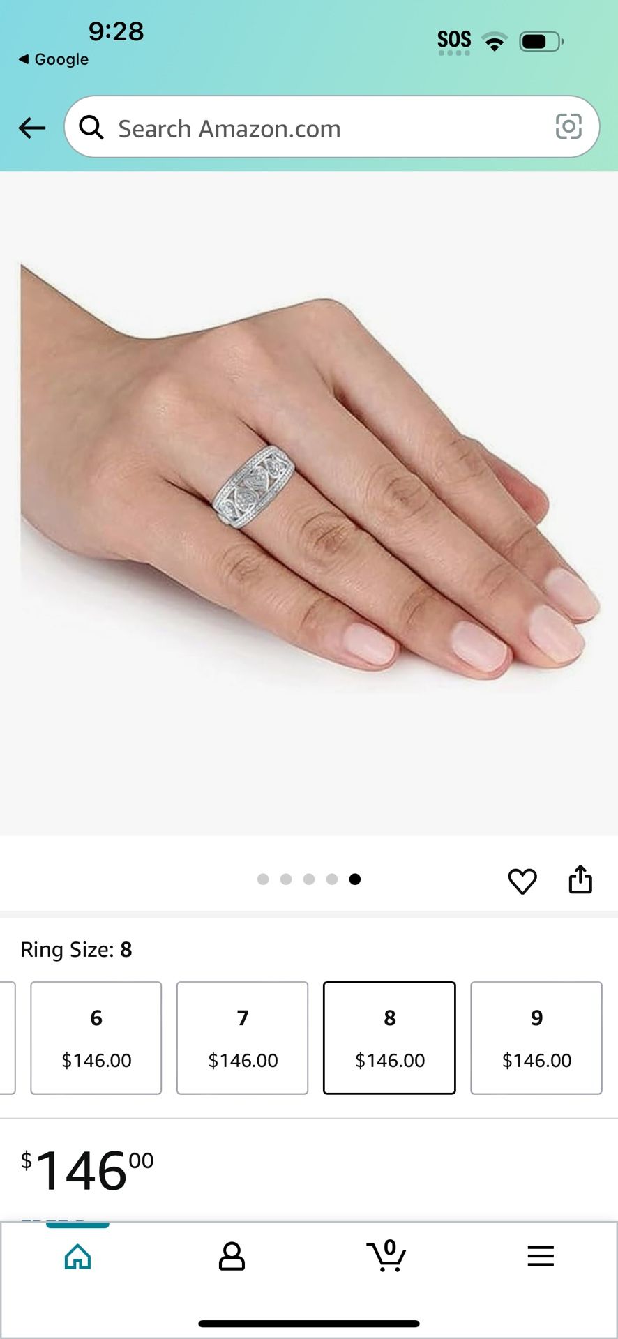 Sterling Silver 1/10 Carat Diamond Hearts Wedding Engagement Band Ring (I3 clarity, I-J color) Size 8