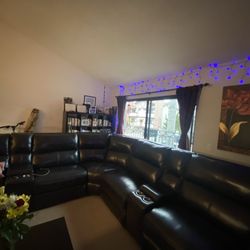 Premium Black Leather Reclining Sectional Sofa