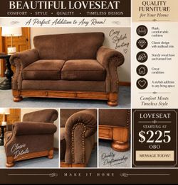Brown Fabric Ashley Loveseat with Nailhead Trim