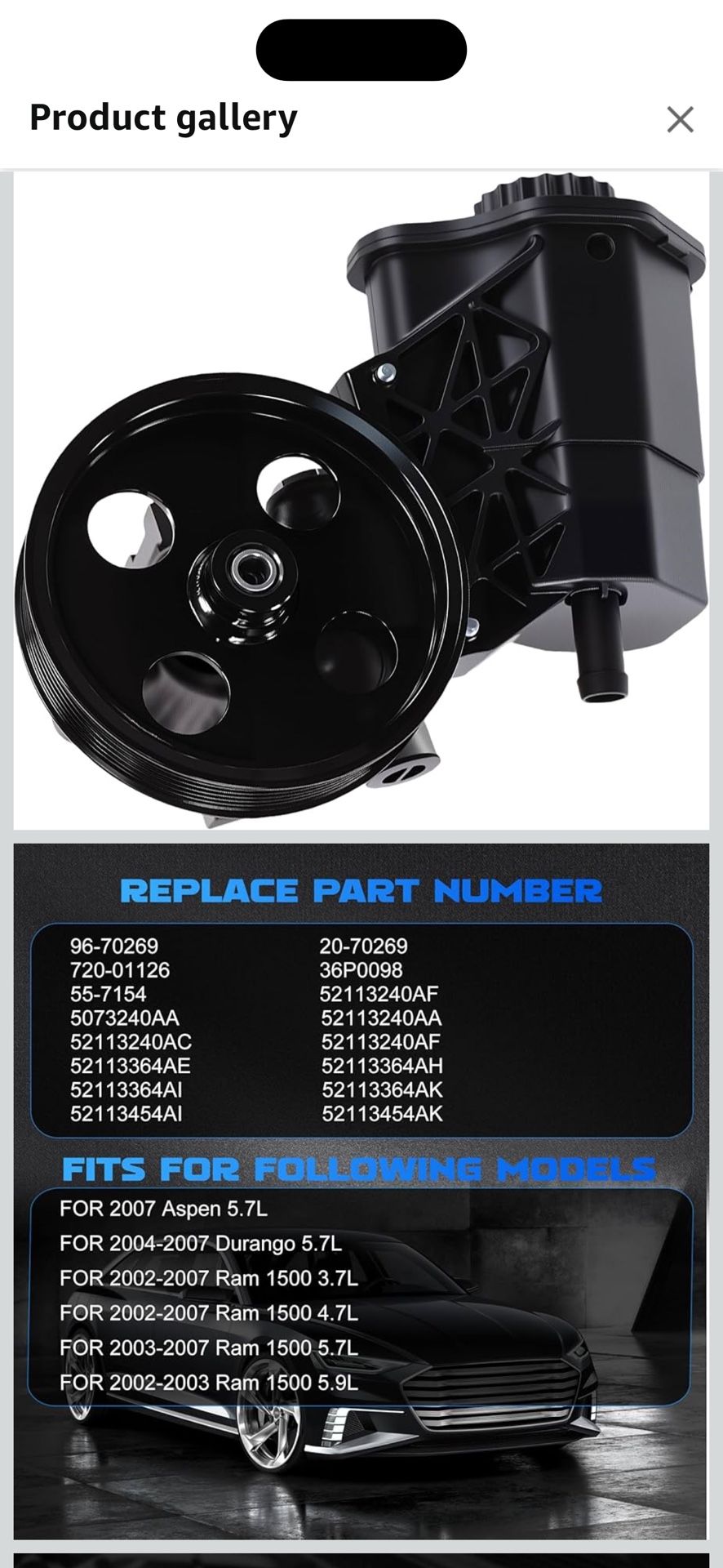 Power Steering Pump 20-70269 for 2002-2007 Ram 1500 3.7L & 2002-2007 Ram 1500 4.7L & 2003-2007 Ram 1500 5.7L & 2002-2003 Ram 1500 5.9L, for 2007 Aspen