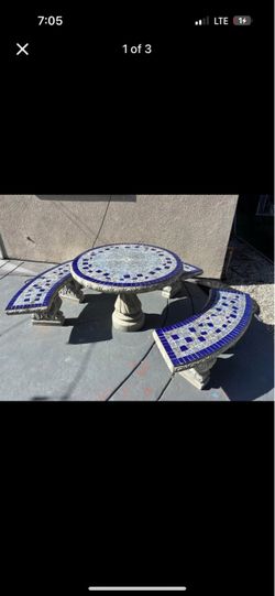 Outdoor mosaic tile table and benches