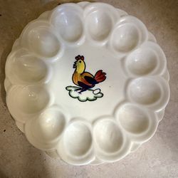 Peasant Village Deviled Egg Plate Vintage (~1960) Hand Painted Chicken  Made In Italy 