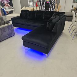 Black Velvet Corduroy Display Item LED Couch 