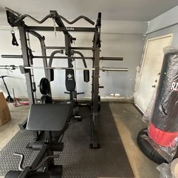 Vesta Fitness Smith Machine 2001 w/Bench Attachment | 230lb Bumpers Weights | 7ft Olympic Bar | Fitness | Gym Equipment | FREE DELIVERY 🚚 