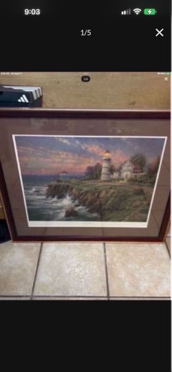 Thomas Kincaid Framed Lighthouse Coastal Landscape Print