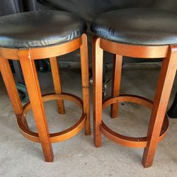 Wooden Stools W/ Black Vynol Seating 