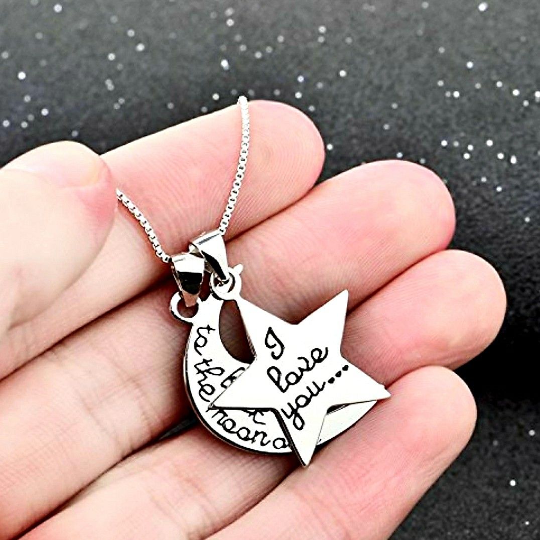 18" 925 Sterling Silver  Moon Star Pendant Necklace