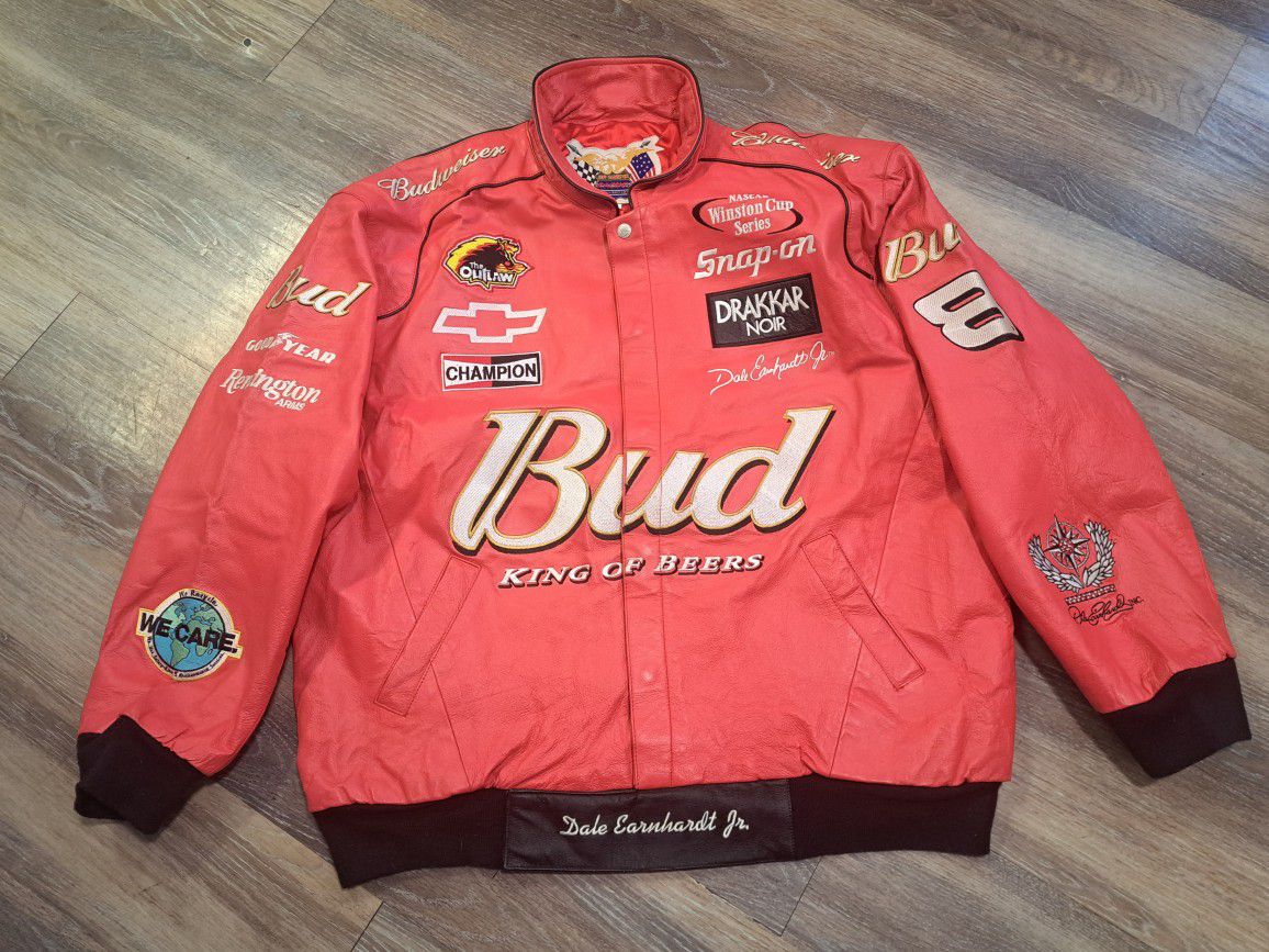 Vintage Jeff Hamilton Budweiser Dale Earnhardt Jr. Leather Jacket Men's XXL Racing