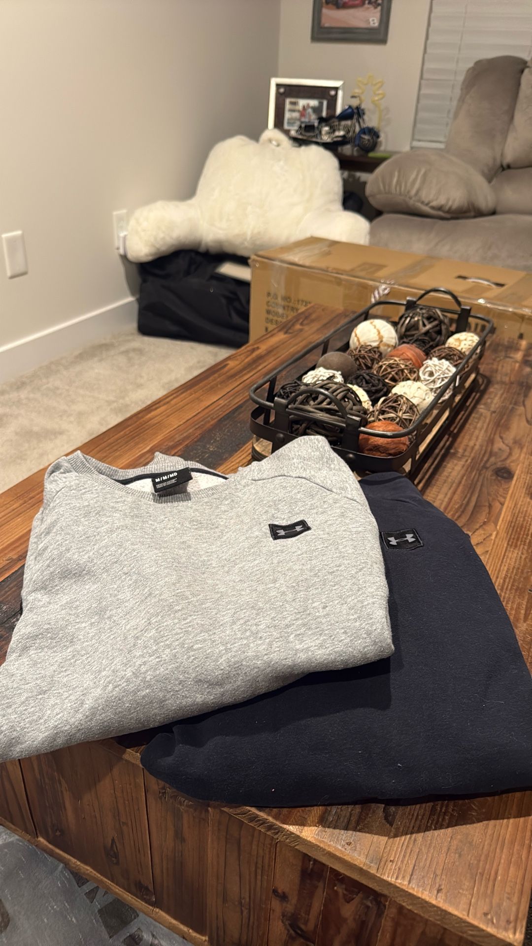 Gray and Black Under Armor Crewneck