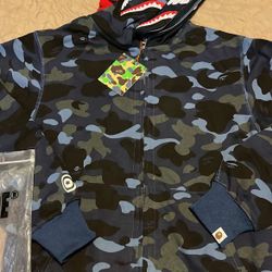 Blue Bape Jacket Double Hoodie
