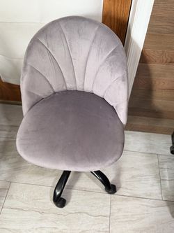 Gray Velvet Office Chair with Wheels