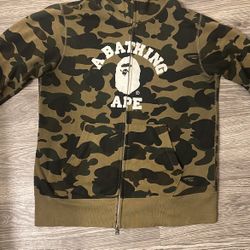 1st Camo Green College Logo Hoodie A Bathing APE Full Zip Hoodie Size M 