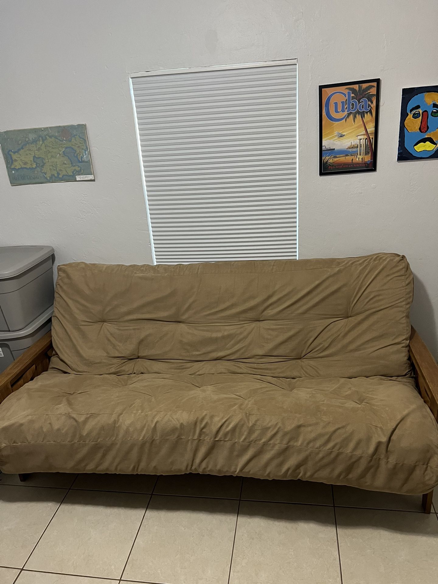 Futon/Sofa Bed with side armrests/table 