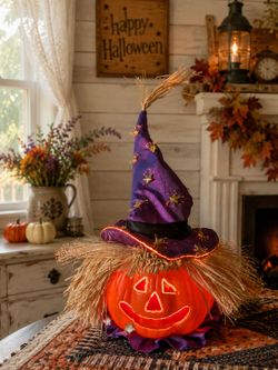 Vintage Jack O Lantern Halloween Fiber Optic Color Changing Scarecrow Pumpkin