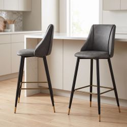 Homy Casa SMEG Bar 30” Charcoal Leathaire Black and Gold Bar Stool for Kitchen and Dining Open Box