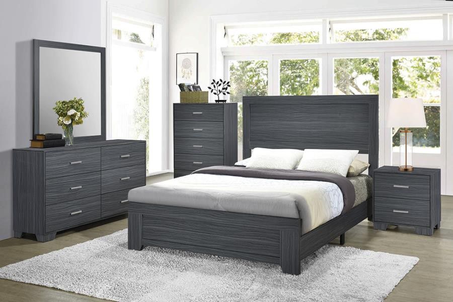 4 piece Eastern king bedroom set King bed frame dresser and mirror and nightstand