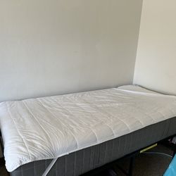 Bed mattress with protector and bed frame 