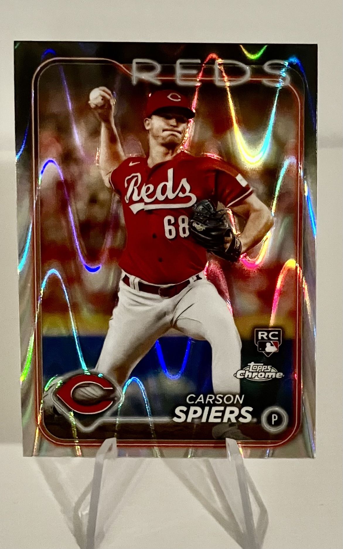 2024 Topps Chrome CARSON SPIERS RC RayWave Refractor SP #167 Cincinnati Reds