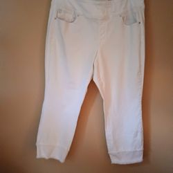 QVC Kim Gravel Tripleluxe Size 16 White Straight Leg Jean With Fringe Accent