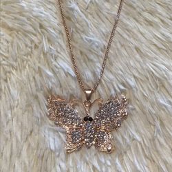 Beautiful Rhinestone Butterfly Necklace $7