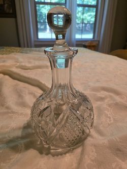 Vintage Cut Crystal Decanter Set with 5 Shot Glasses