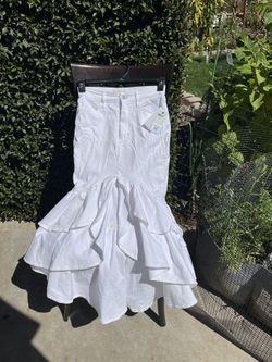 GUESS Women's White Marina High-Rise Midi Split Denim Skirt Size 27 