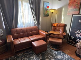 Ekornes Love Seat & Recliner and ottoman’s