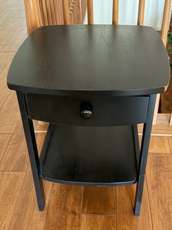 Black solid wood nightstand with drawers