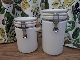 Ceramic Containers With Spoons (Pair)