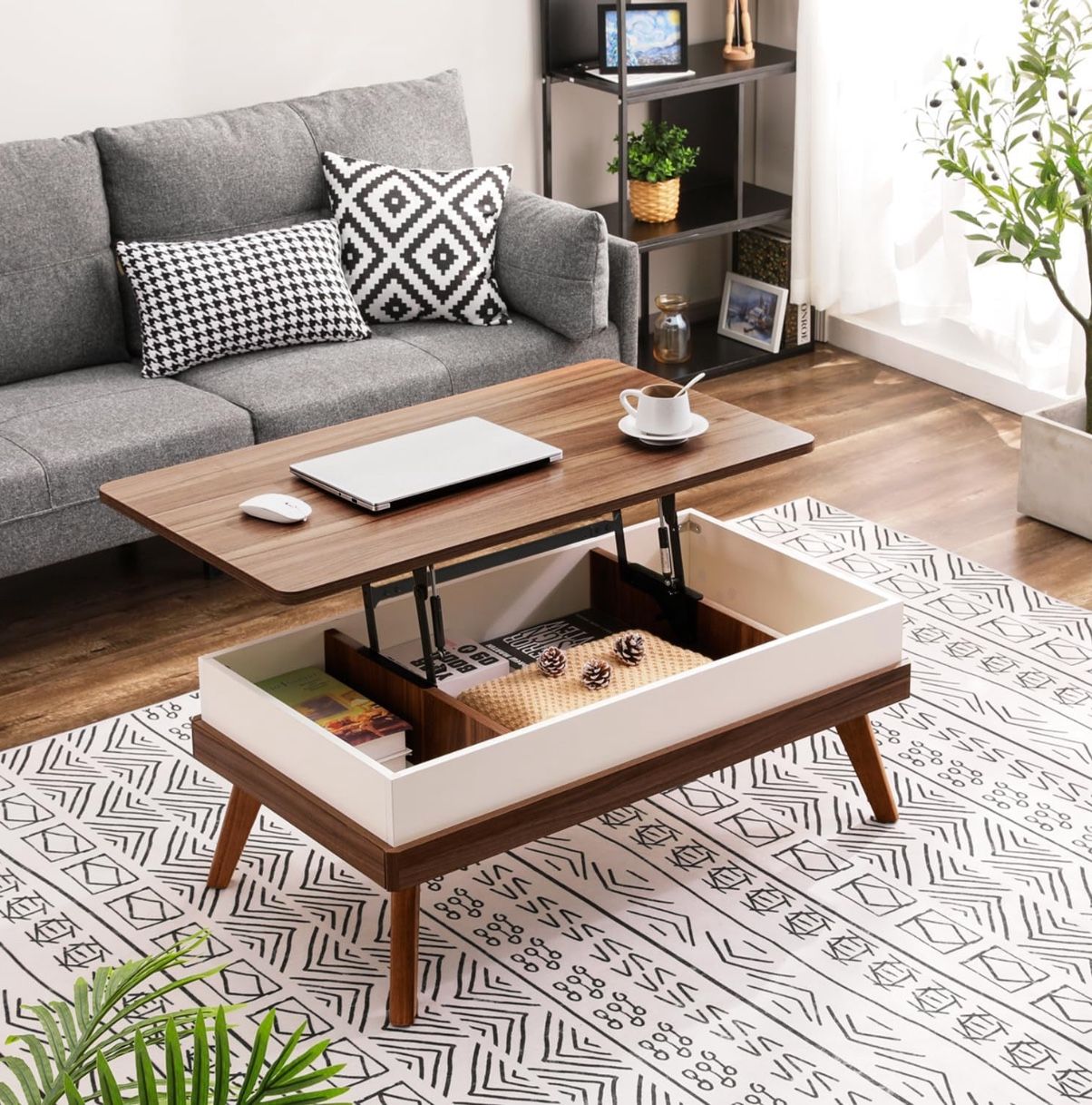 BRAND NEW Lift Top Coffee Table, Easy-to-Assembly Center Table with Hidden Storage Compartment, Walnut Color