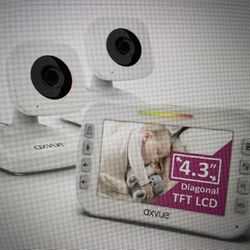 AXVUE VIDEO BABY MONITOR, Comfortable Slim Design Handheld Enclosure, 4.3” Screen Monitor And 2 Camera With 12 Hour Battery Life 