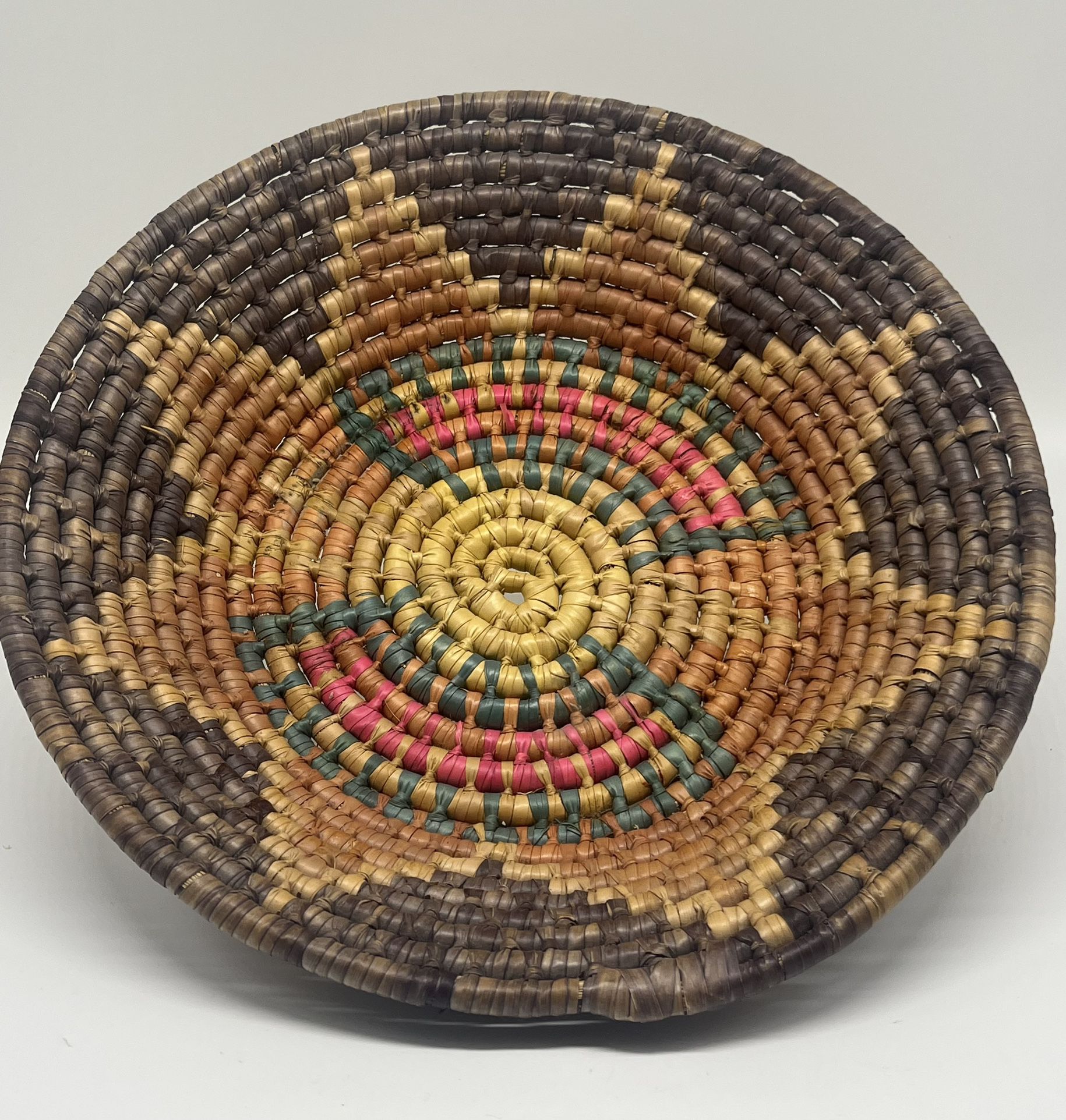 Hand Woven Coiled Basket Southwestern 11” Round