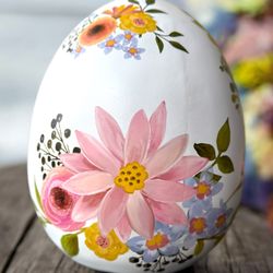 Hand-Painted Ceramic Floral Egg Ornament Multicolor Decorative Decor 10” high