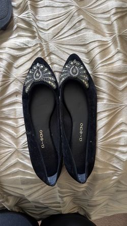 Black Velvet Embellished Pointed-Toe Flats