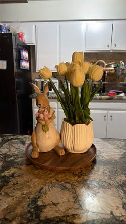 Easter Bunny Figurine with Tulip Planter Set