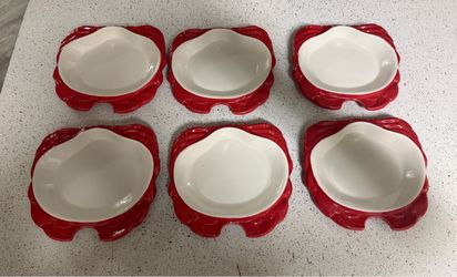 Hall Pottery Crab Baking Dish RED Plate Ceramic #235 Lot Of 6 8in